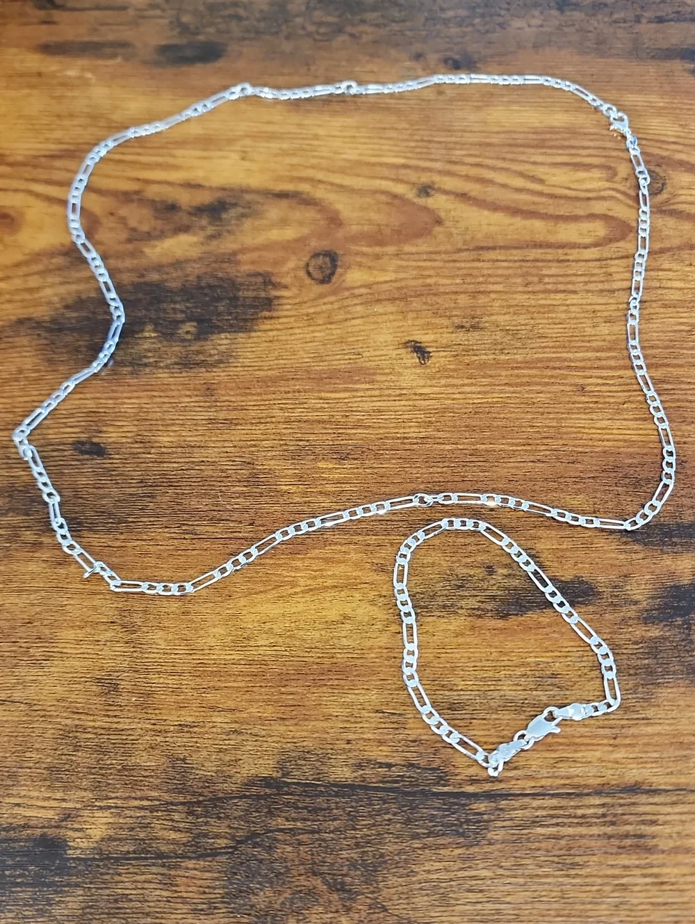 Fashionable, Elegant Men's 925 Sterling Silver Figaro Chain Necklace & Bracelet
